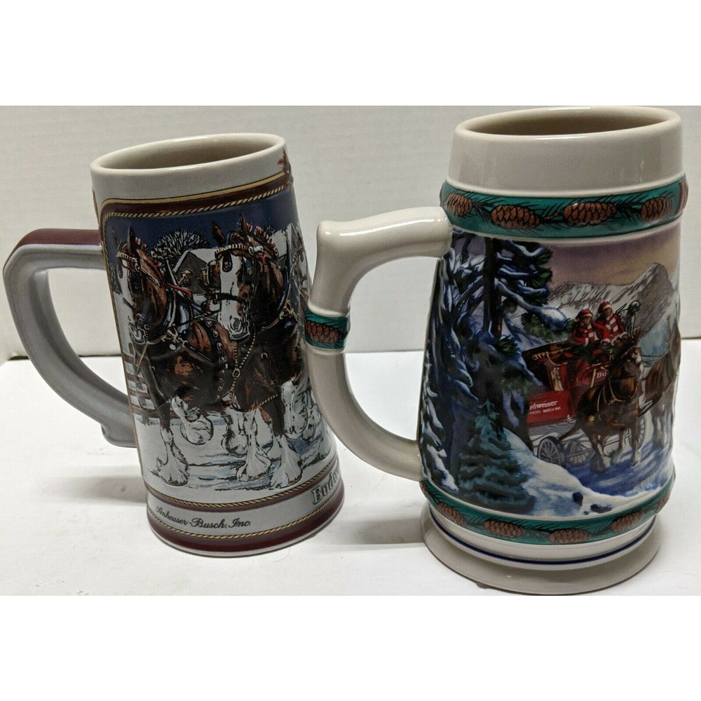 Budweiser Holiday Beer Stein Collection Hometown Lot 2 Mugs 1989 1993 Handcraft